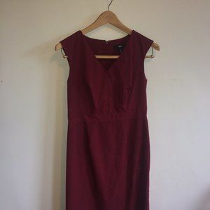 Red V-Neck Bodycon Midi Dress